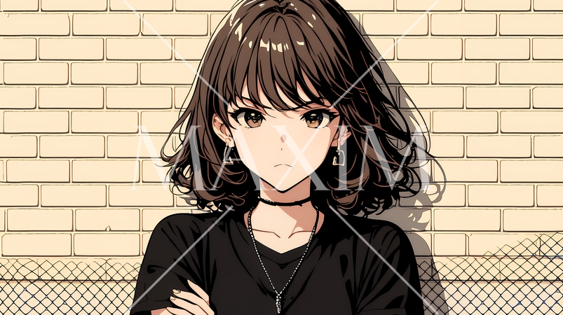 意地悪そうな（攻撃的な）顔をしている若い女性