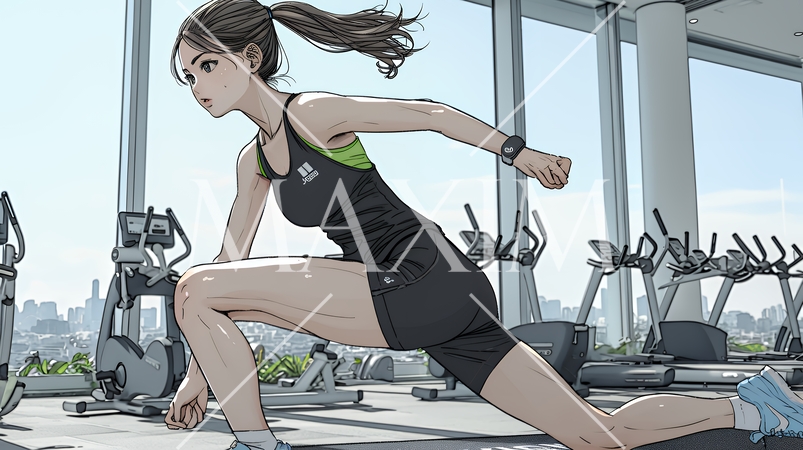 ストレッチトレーニングをしている若い女性