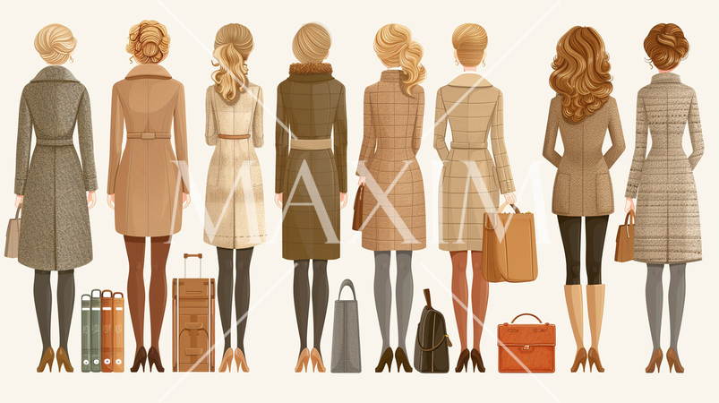 カジュアルフォーマルな服装の女性たちの後ろ姿