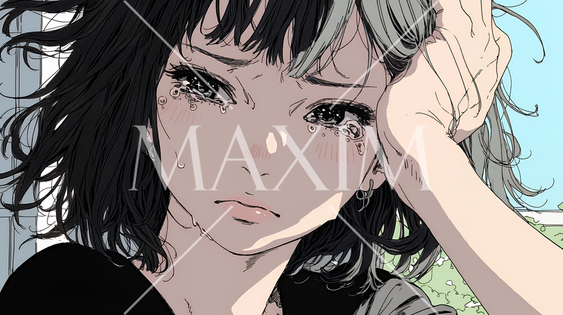 涙ぐむ若い女性