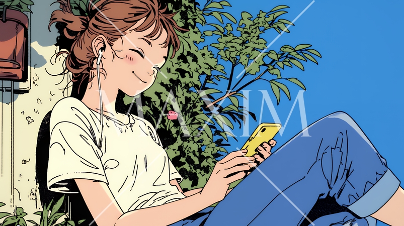 嬉しそうな表情でスマホを使っている女性