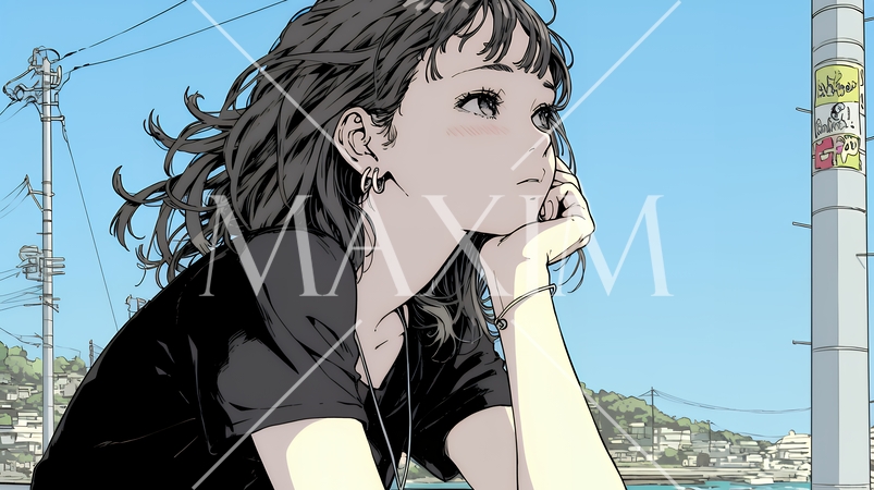 ぼんやり空を見上げている若い女性