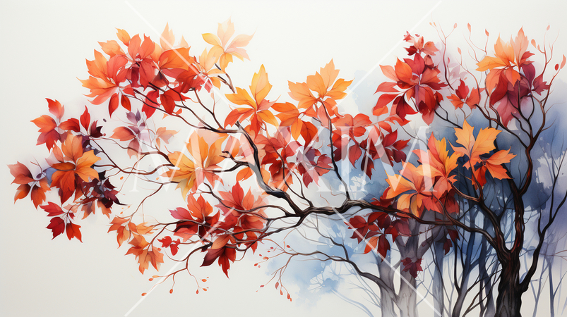 秋の紅葉した草木