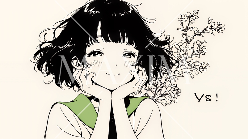 満面の笑みでYesと言っている若い女性（シンプルな色使い）