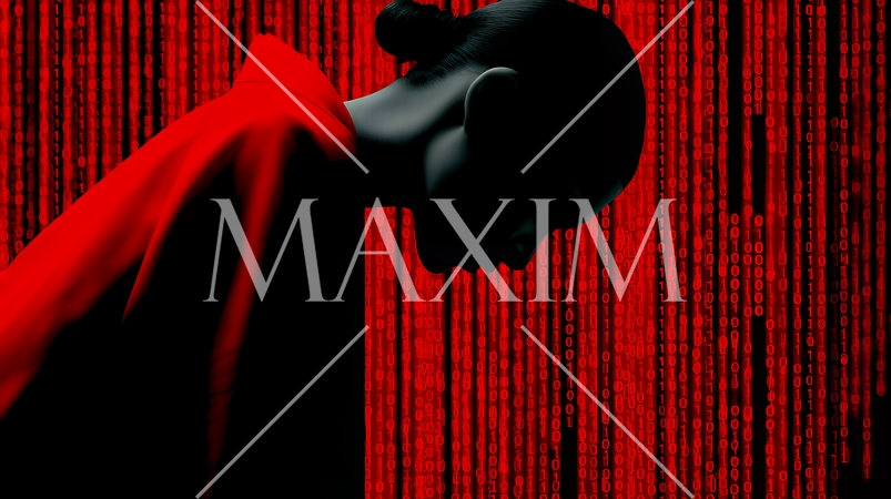 デジタルデータと日本人ビジネスウーマン｜AI・IT時代のテクノロジーイメージ（バイナリーコード）