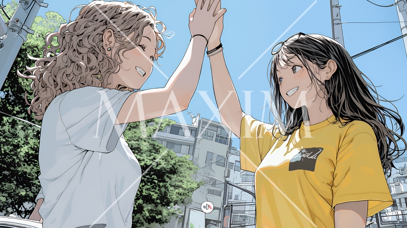 ハイタッチをしている仲の良い女友達たち