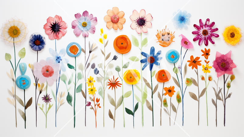 色とりどりの切花がある背景イメージ