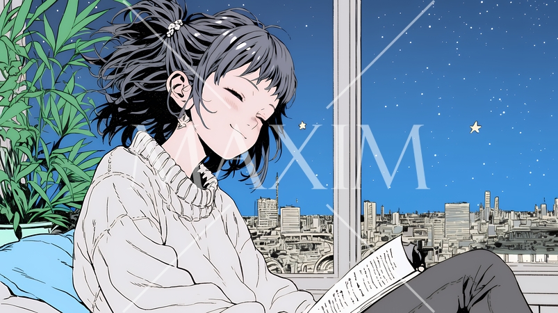 資料（本）を読みながら、うとうと眠ってしまう若い女性