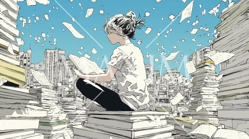 山のような本や資料をむさぼるように読んでいる