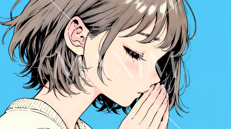 手を合わせてお祈りをしている若い女性