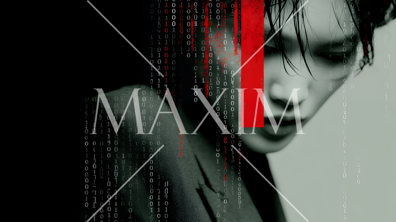 デジタルデータと日本人ビジネスウーマン｜AI・IT時代のテクノロジーイメージ（バイナリーコード）