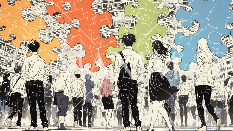 みんな社会のピースなんだよ：秩序ある社会生活をしている反面、独自性が喪失している。