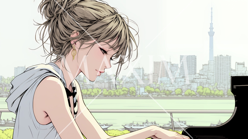 ピアノを弾いている若い女性