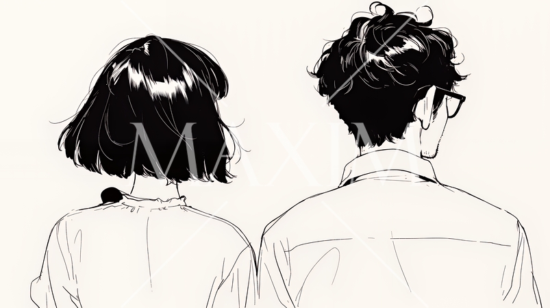 希望に満ちたライフスタイルを過ごす若いカップル：未来を見つめている（シンプルな色使い）