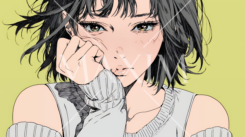 唇を噛んで不安そうな表情をしている若い女性