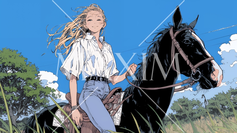 乗馬をしている若い女性