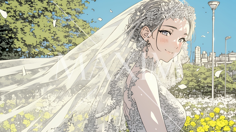 白いウェディングドレスを着ている花嫁：ジューンブライド