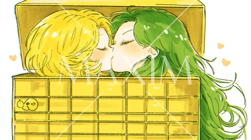 幸せの時：若い女性の恋人たちのキスをしている：LGBT