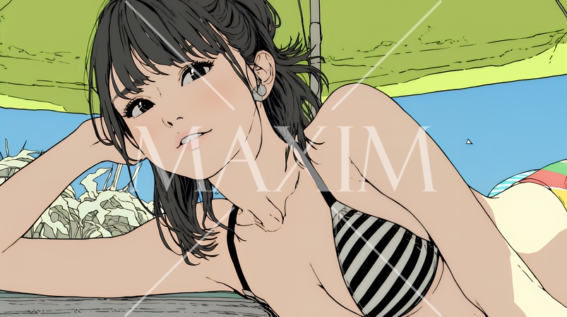 ビーチリゾートを旅行中のビキニ姿の若い女性