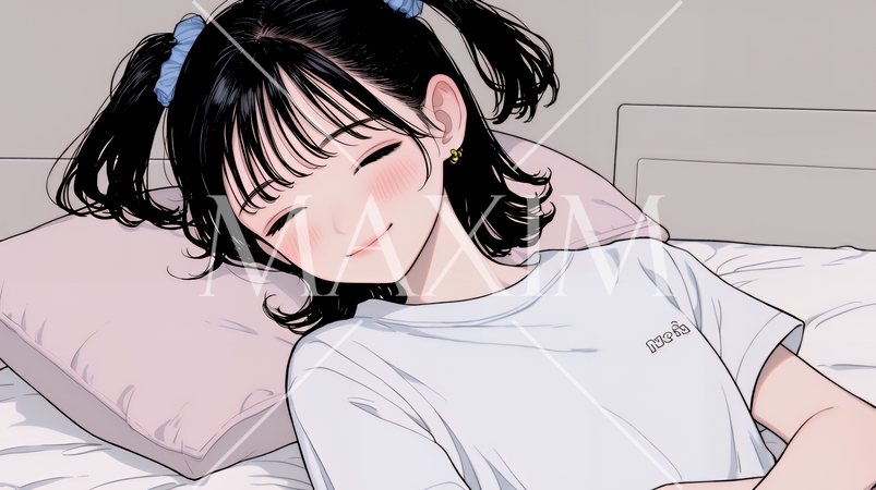 幸せそうな寝顔で眠っている若い女性