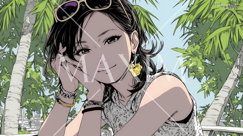 タンクトップ姿が魅力的な若い女性。