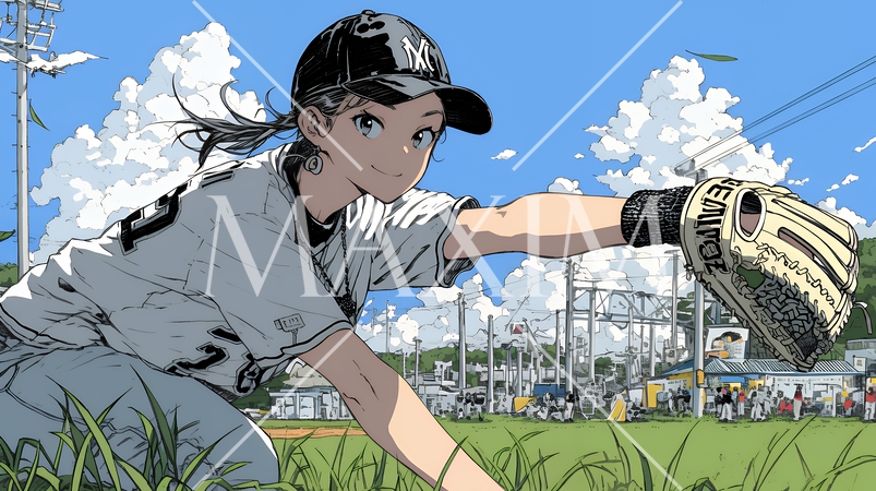 野球をしている若い女性