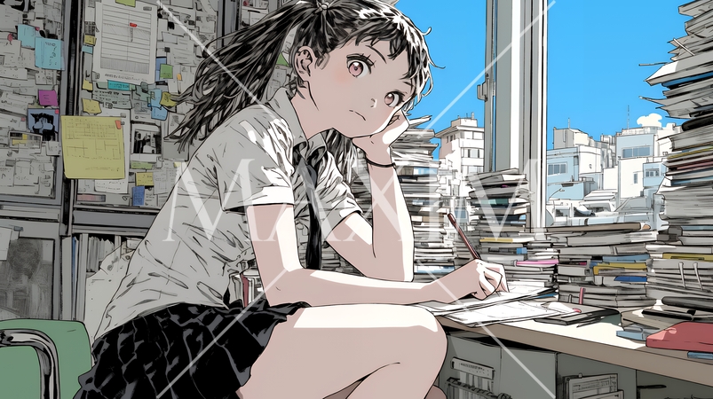 確定申告用書類をまとめている若い女性