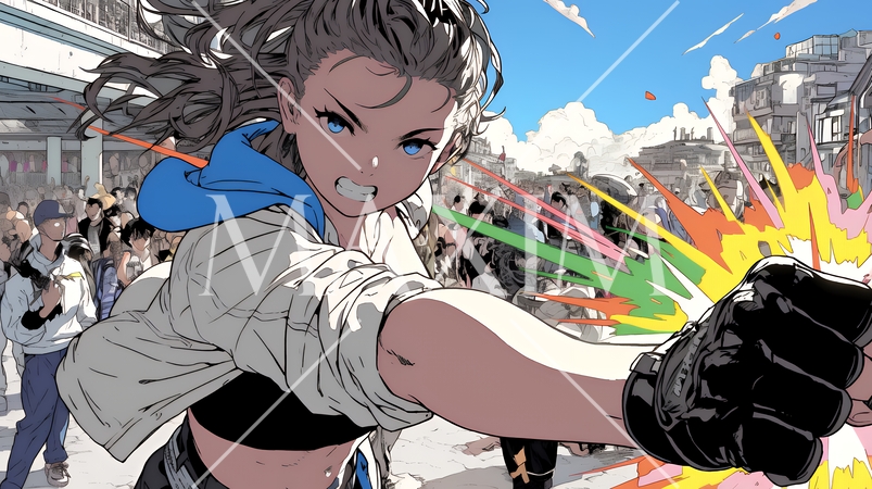 若い女性のストリートファイター