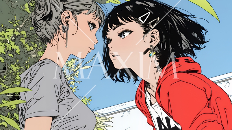 「ふーん、やるじゃない」と驚きと皮肉の混じった表情を見せる若い女性