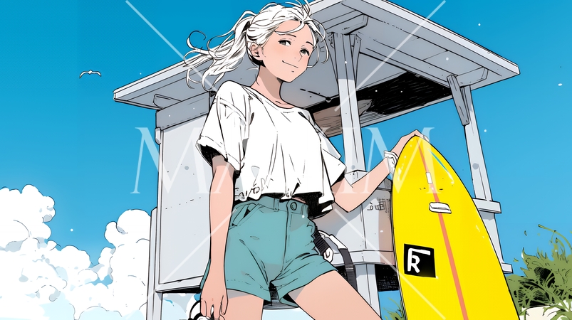 若い女性の海水浴場監視員（ライフガード）