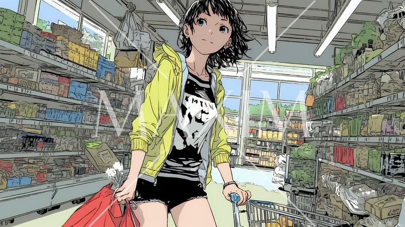 スーパーマーケットで買い物をしている女性