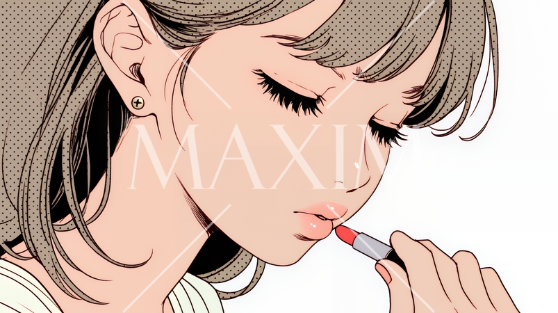 化粧をしている（口紅をつけている）若い女性