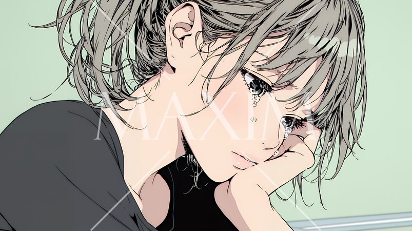 涙ぐむ若い女性