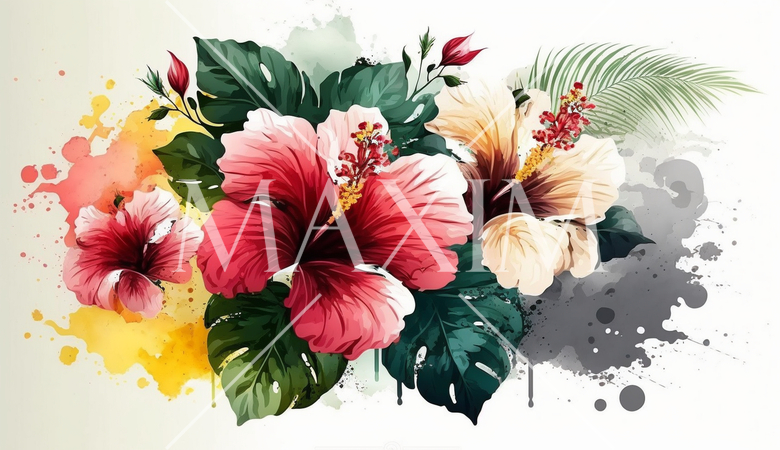 ハイビスカスの花の水彩画