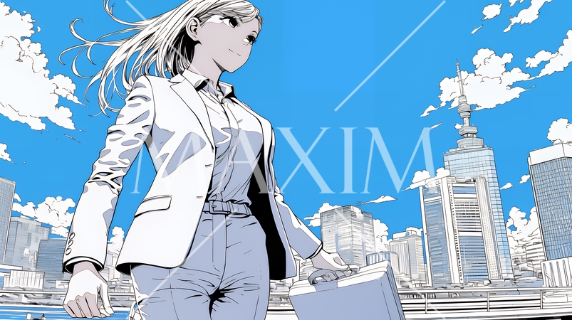 自信満々に晴天の都会の街を歩いているビジネスウーマン