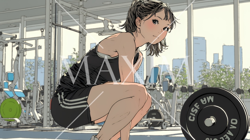 休日にジムで軽く運動する若い女性