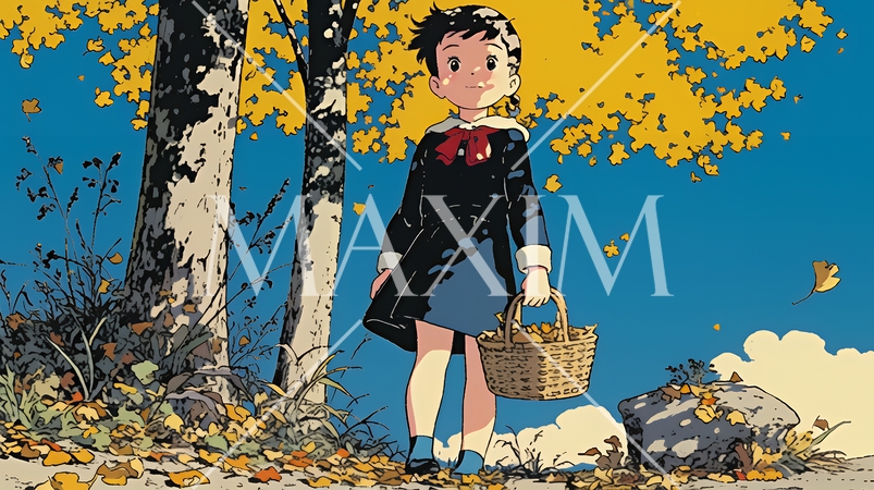 紅葉の小径を歩く少女