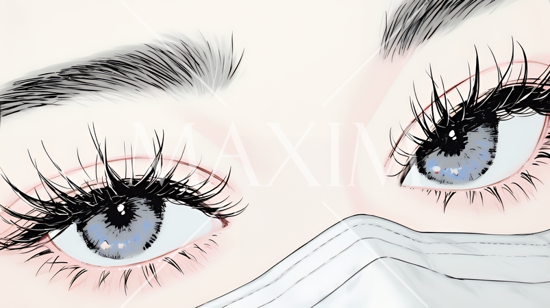 使い捨て不織布マスクをつけた若い女性のアップ