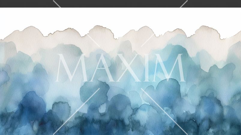 朝霧が立ちこめる森と山の遠景：水墨風