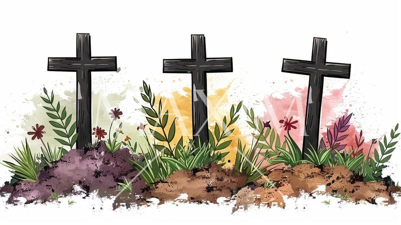 十字架の墓標が並ぶ墓場