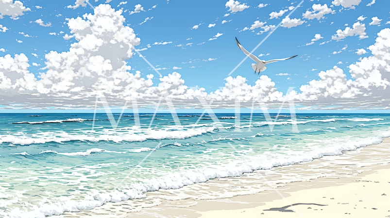 夏の海と空と白い浜辺