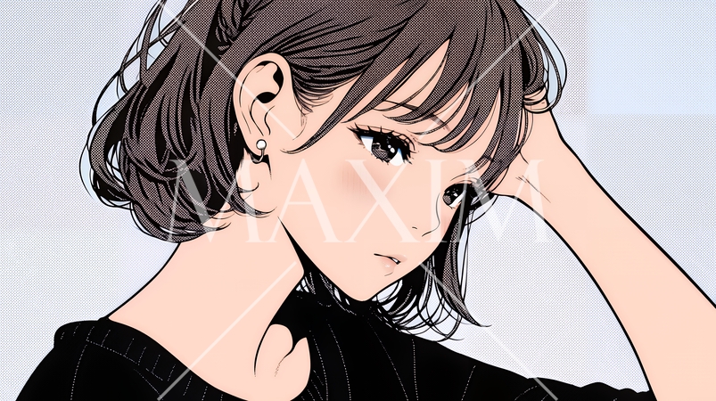 髪をかきあげている（なでている）若い女性