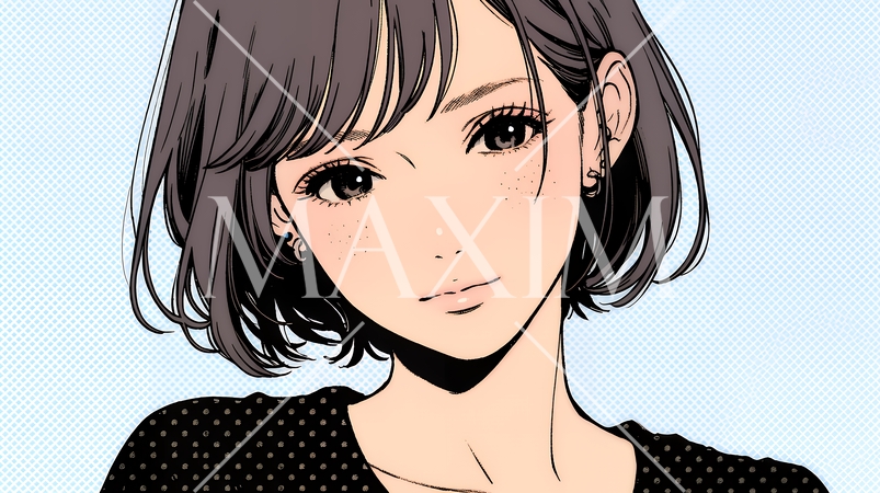 悲しげな目で微笑む（Smiling with sad eyes）若い女性