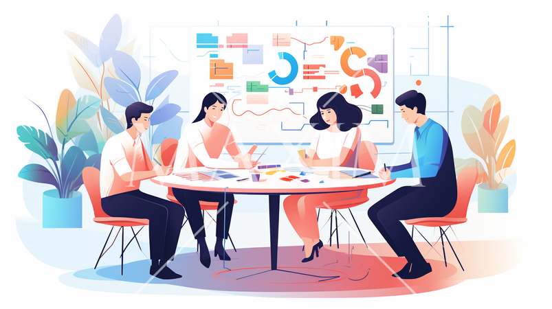 課や部のチーム会議を開いている様子