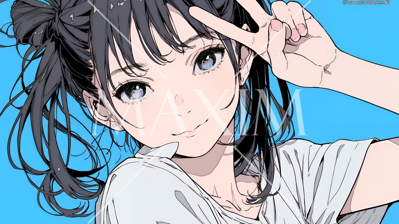 ピースサインをしている若い女性