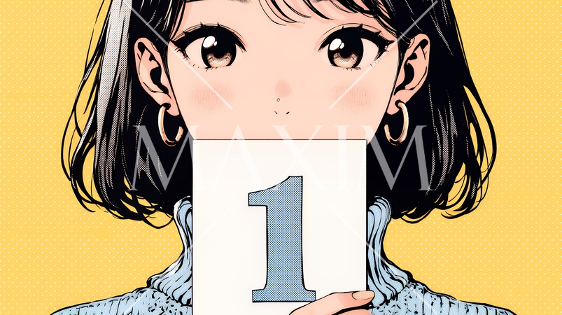 数字の「1」を掲げている若い女性