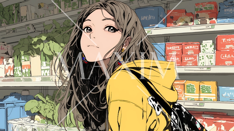 スーパーマーケットで買い物をしている若い女性