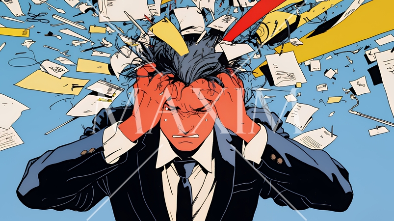 深夜残業で疲弊する会社員｜過労とストレスに悩むビジネスパーソン（ブラック企業イメージ）