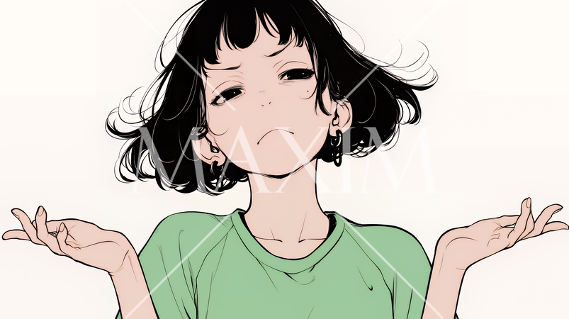 肩をすくめて困惑・諦めの仕草をしている若い女性