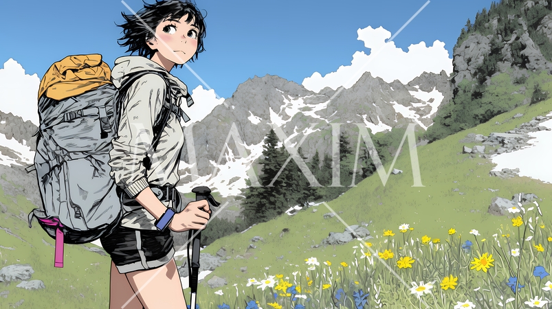 ソロハイキング（ソロ登山）を楽しんでいる若い女性